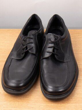 Ecco Round Toe Black Leather Oxfords Men's Dress Shoes EU 44 10 10.5